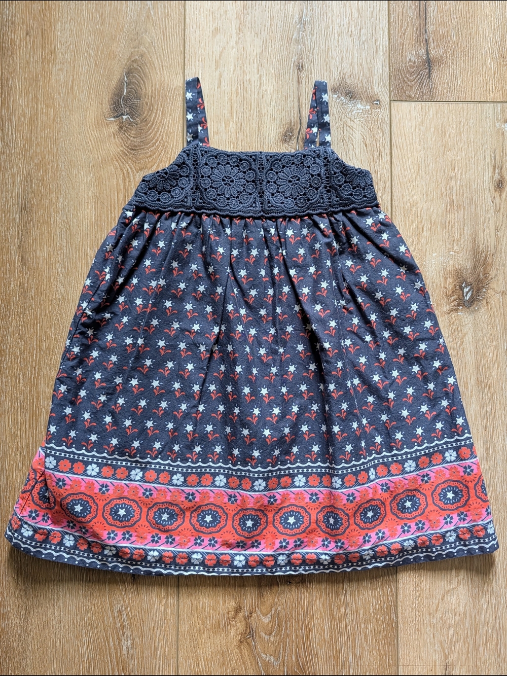 GAP 3 years Navy, Red & White Crocheted Bodice Dress